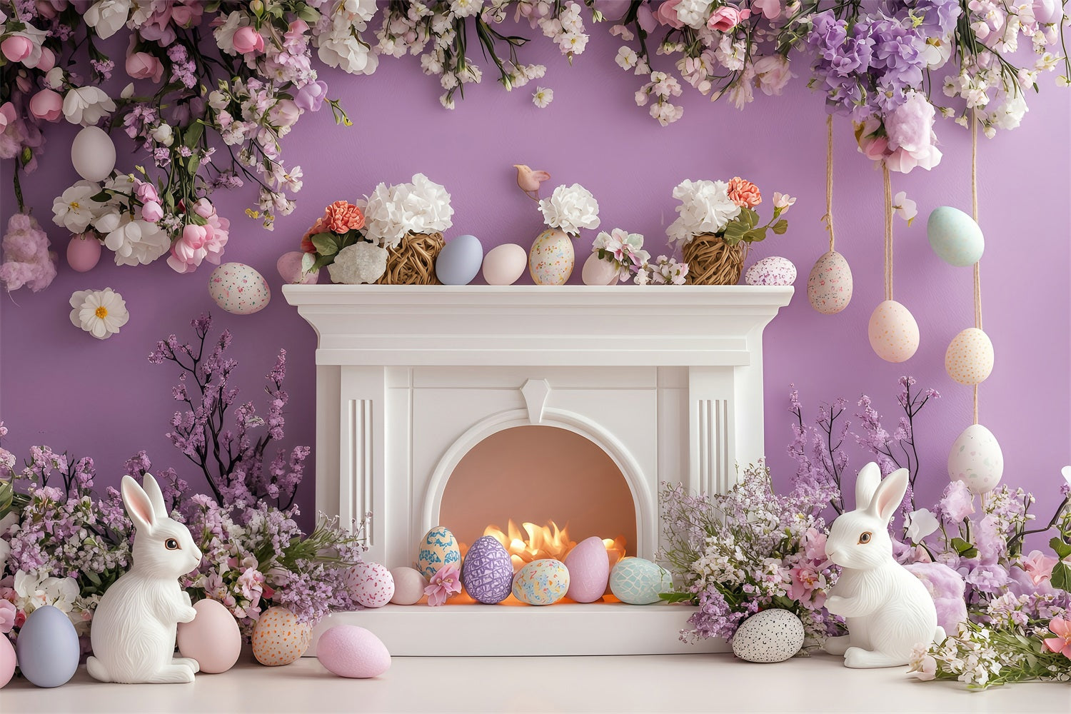 Photo Backdrops Easter Purple Blossom Egg Bunny Backdrop UK BRP1-273