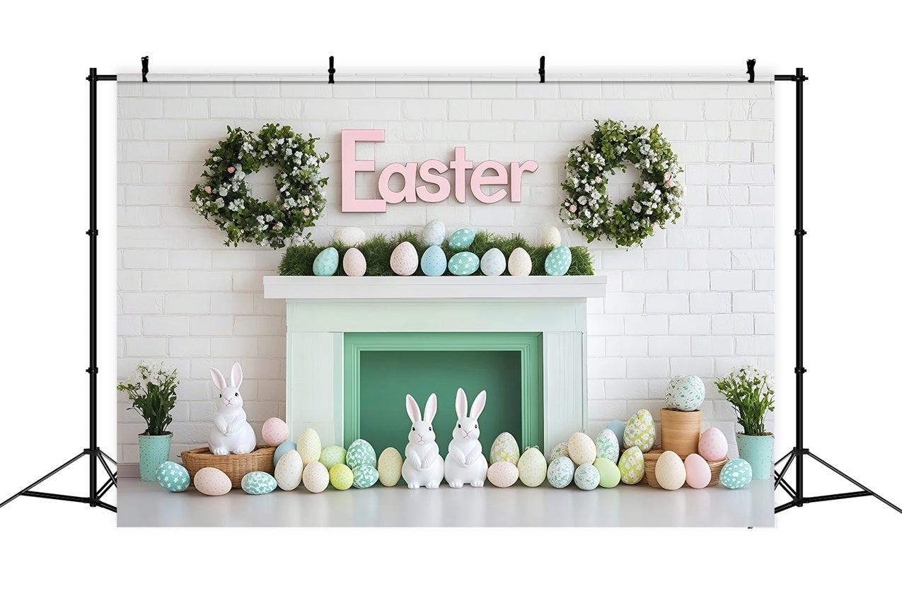 Happy Easter Photo Backdrop Bunny Egg Mantel Backdrop UK BRP1-277