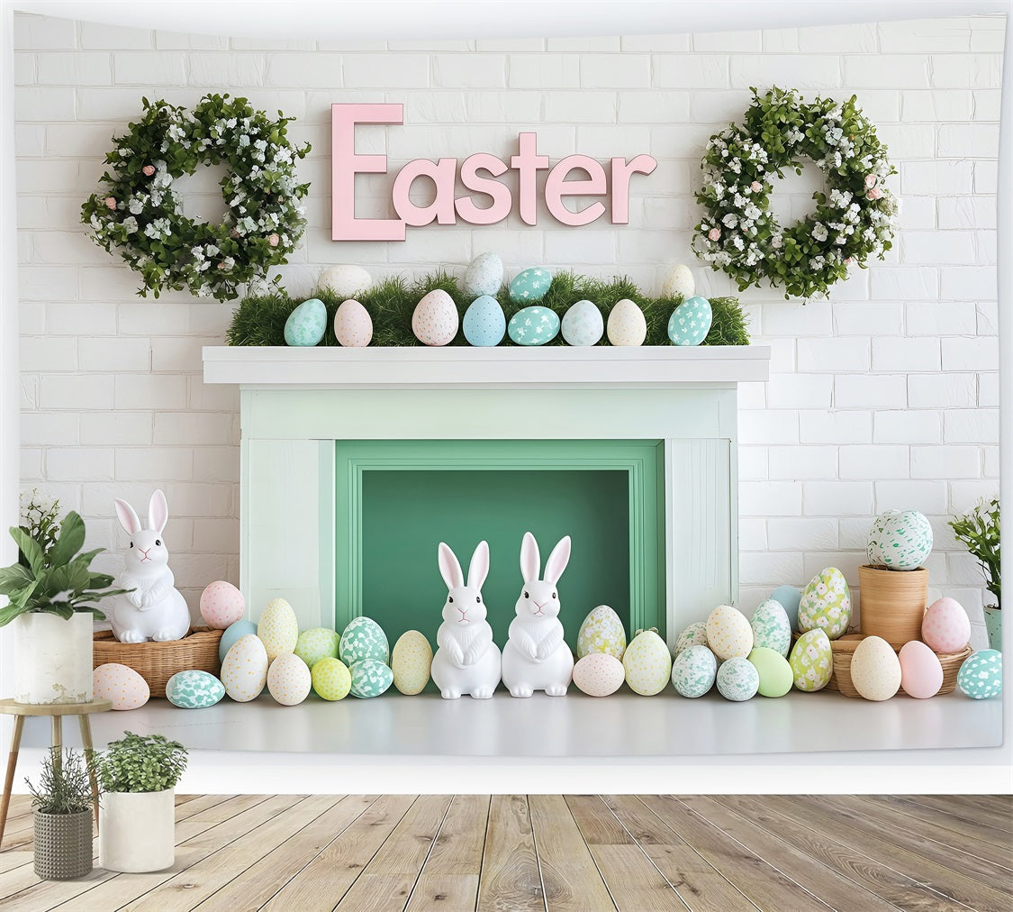 Happy Easter Photo Backdrop Bunny Egg Mantel Backdrop UK BRP1-277