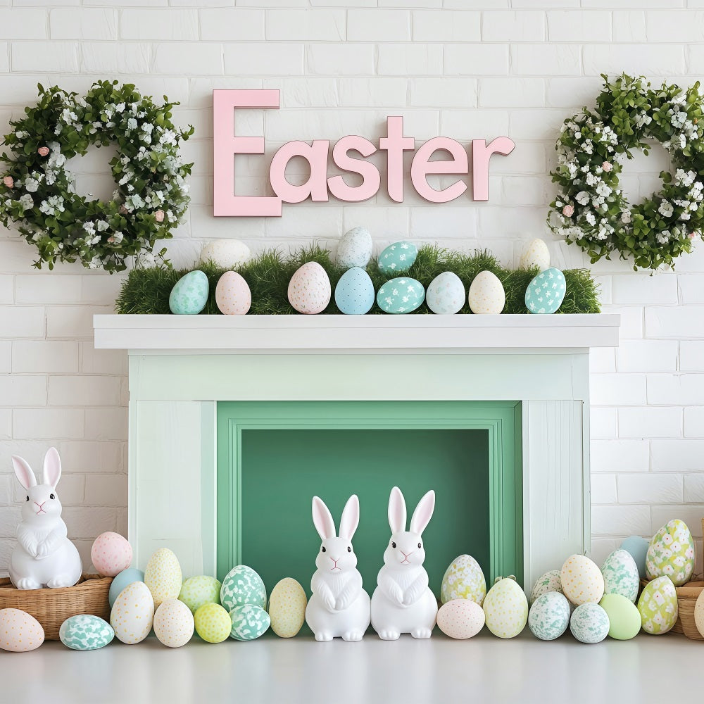 Happy Easter Photo Backdrop Bunny Egg Mantel Backdrop UK BRP1-277