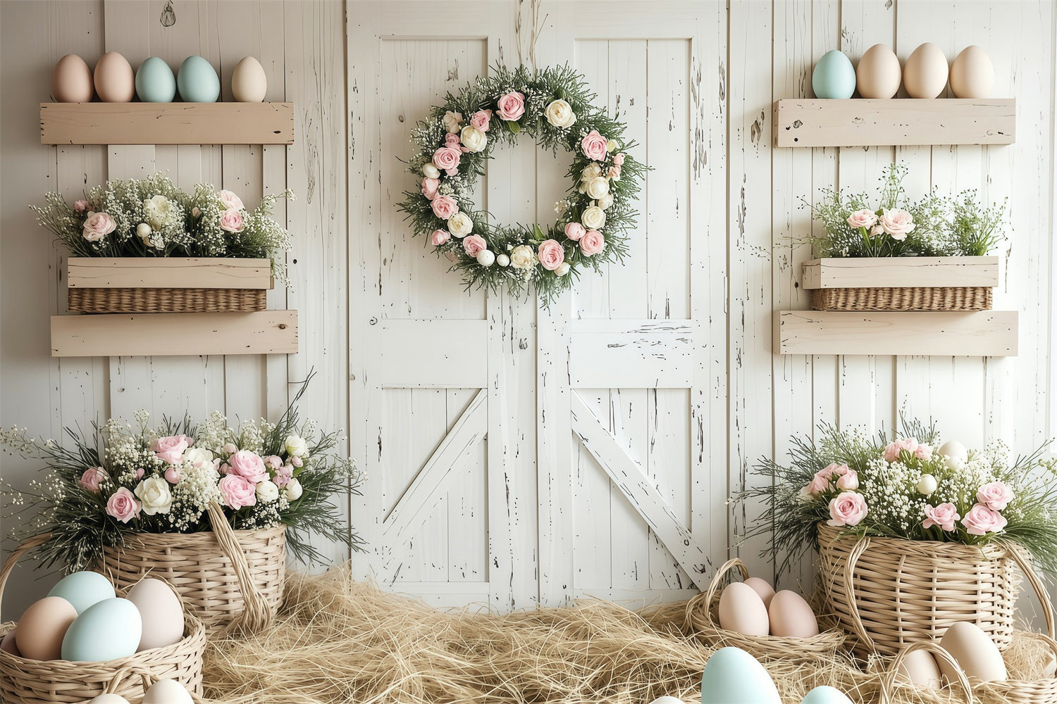 Photography Backdrops Easter Farmhouse Rustic Flower Backdrop UK BRP1-278