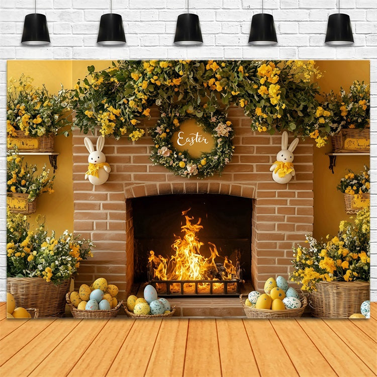 Easter Picture Backdrop Rustic Fireplace Egg Display Backdrop UK BRP1-280