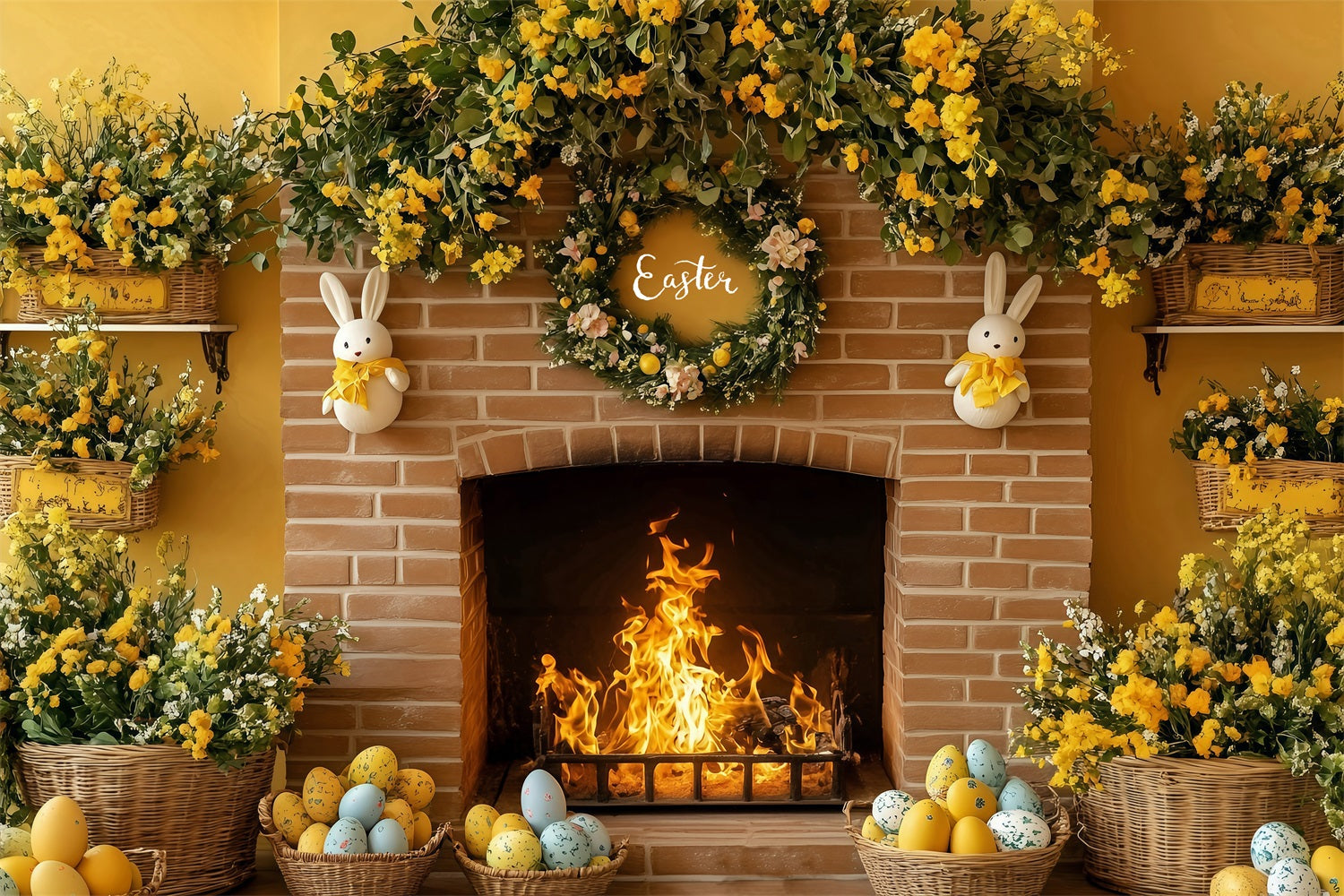 Easter Picture Backdrop Rustic Fireplace Egg Display Backdrop UK BRP1-280