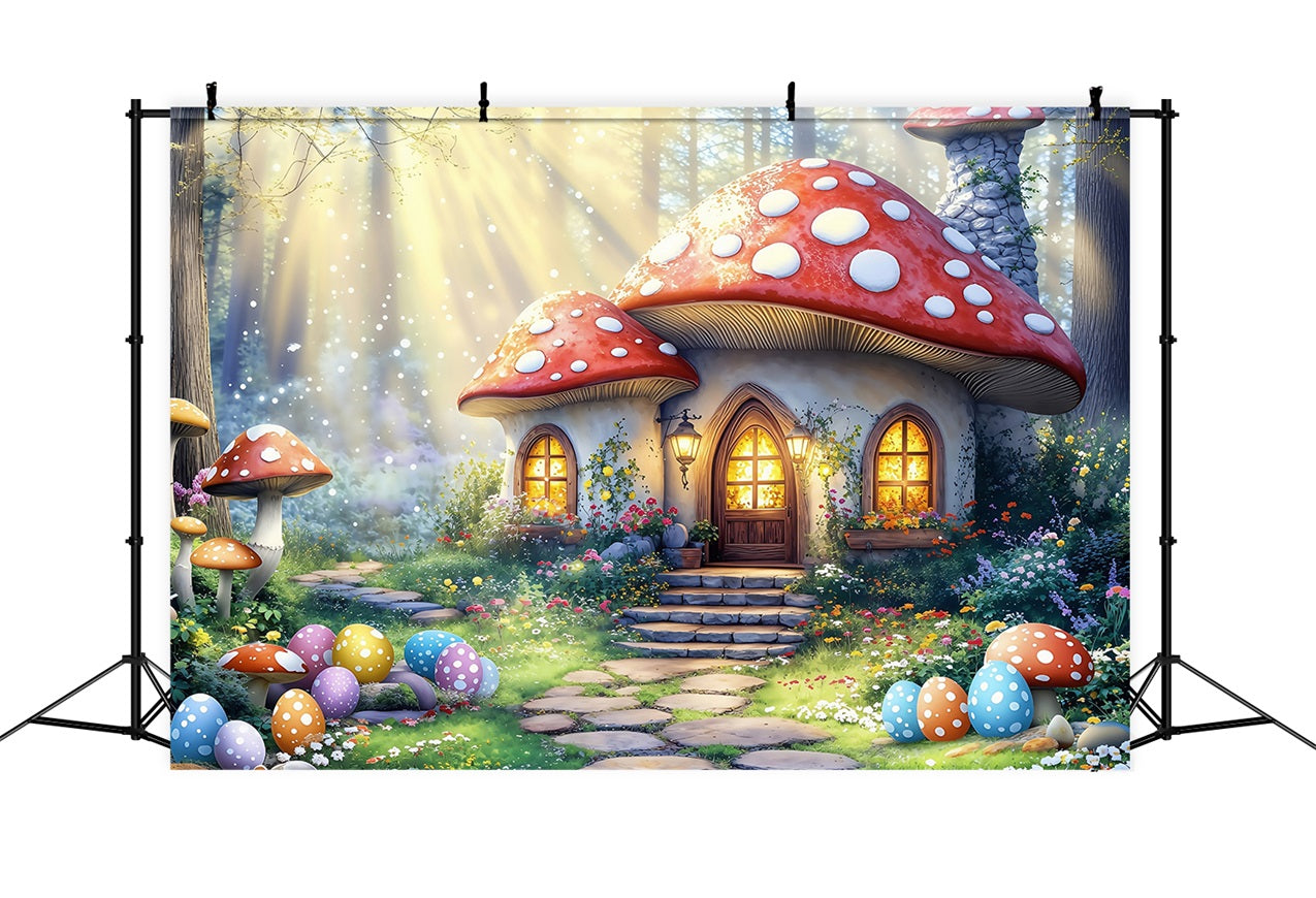 Easter Spring Backdrops Fantasy Mushroom House Eggs Backdrop UK BRP1-281