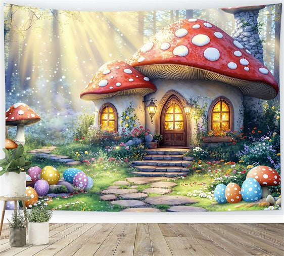 Easter Spring Backdrops Fantasy Mushroom House Eggs Backdrop UK BRP1-281