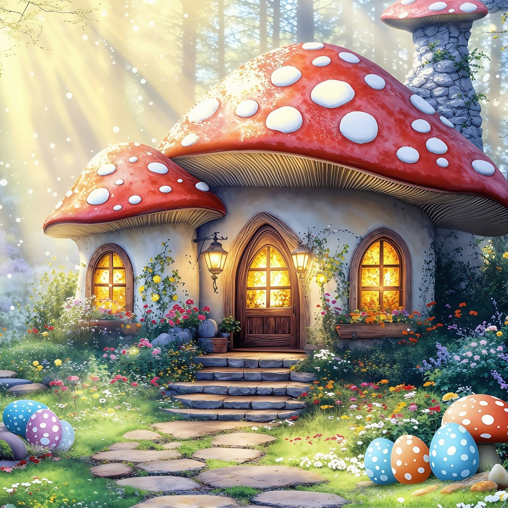 Easter Spring Backdrops Fantasy Mushroom House Eggs Backdrop UK BRP1-281