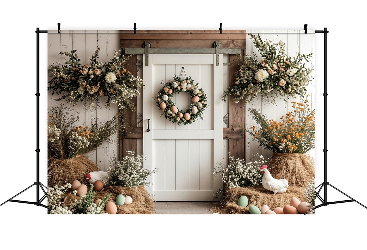 Easter Backdrops Photography Barn Door Wreath Floral Backdrop UK BRP1-285