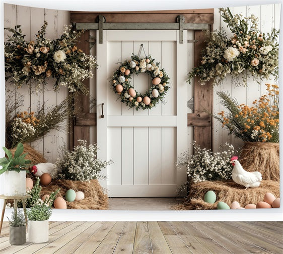 Easter Backdrops Photography Barn Door Wreath Floral Backdrop UK BRP1-285