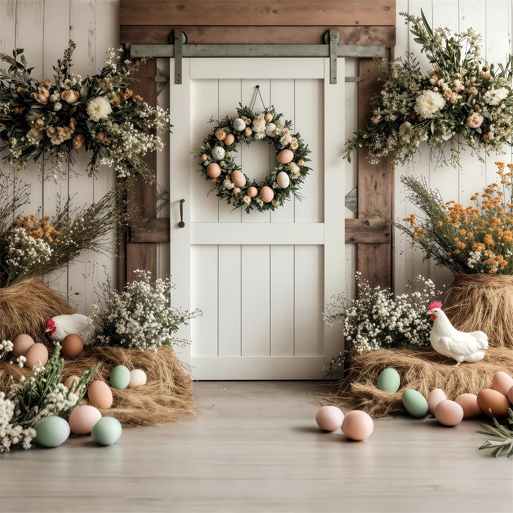 Easter Backdrops Photography Barn Door Wreath Floral Backdrop UK BRP1-285