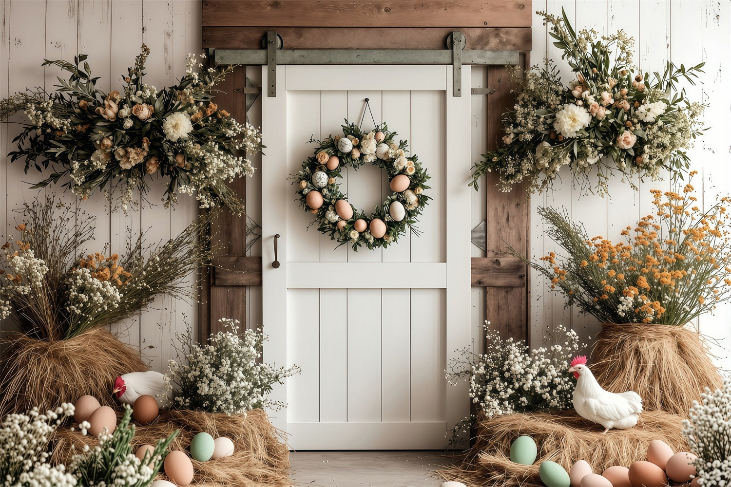 Easter Backdrops Photography Barn Door Wreath Floral Backdrop UK BRP1-285