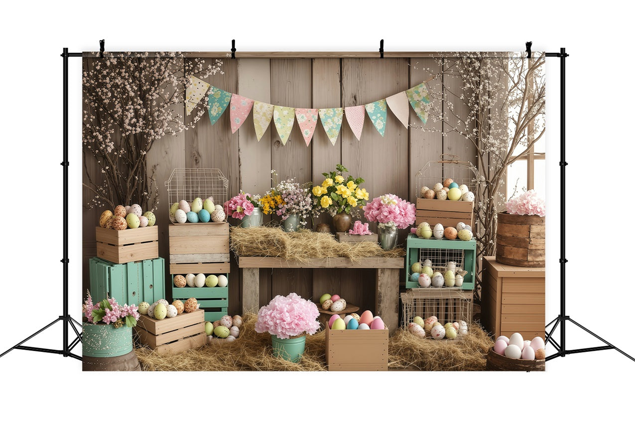 Photography Easter Backdrop Rustic Egg Crates Floral Backdrop UK BRP1-288