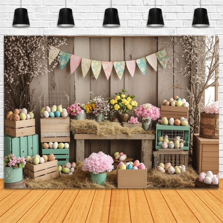 Photography Easter Backdrop Rustic Egg Crates Floral Backdrop UK BRP1-288