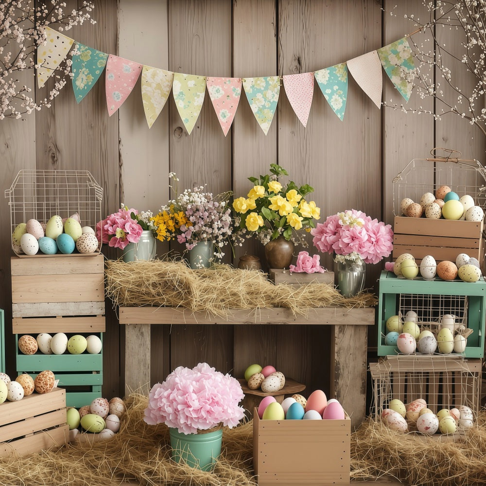 Photography Easter Backdrop Rustic Egg Crates Floral Backdrop UK BRP1-288