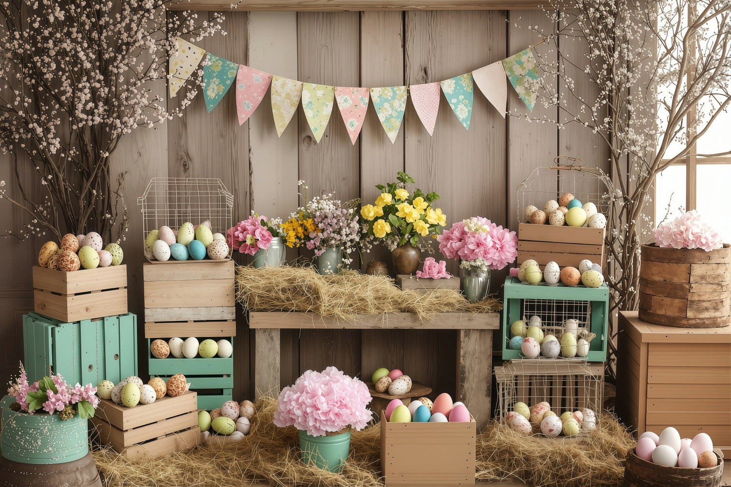 Photography Easter Backdrop Rustic Egg Crates Floral Backdrop UK BRP1-288