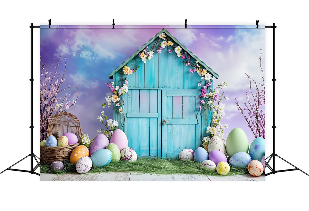 Easter Egg Backdrop Vibrant Blue Egg Hut Backdrop UK BRP1-289