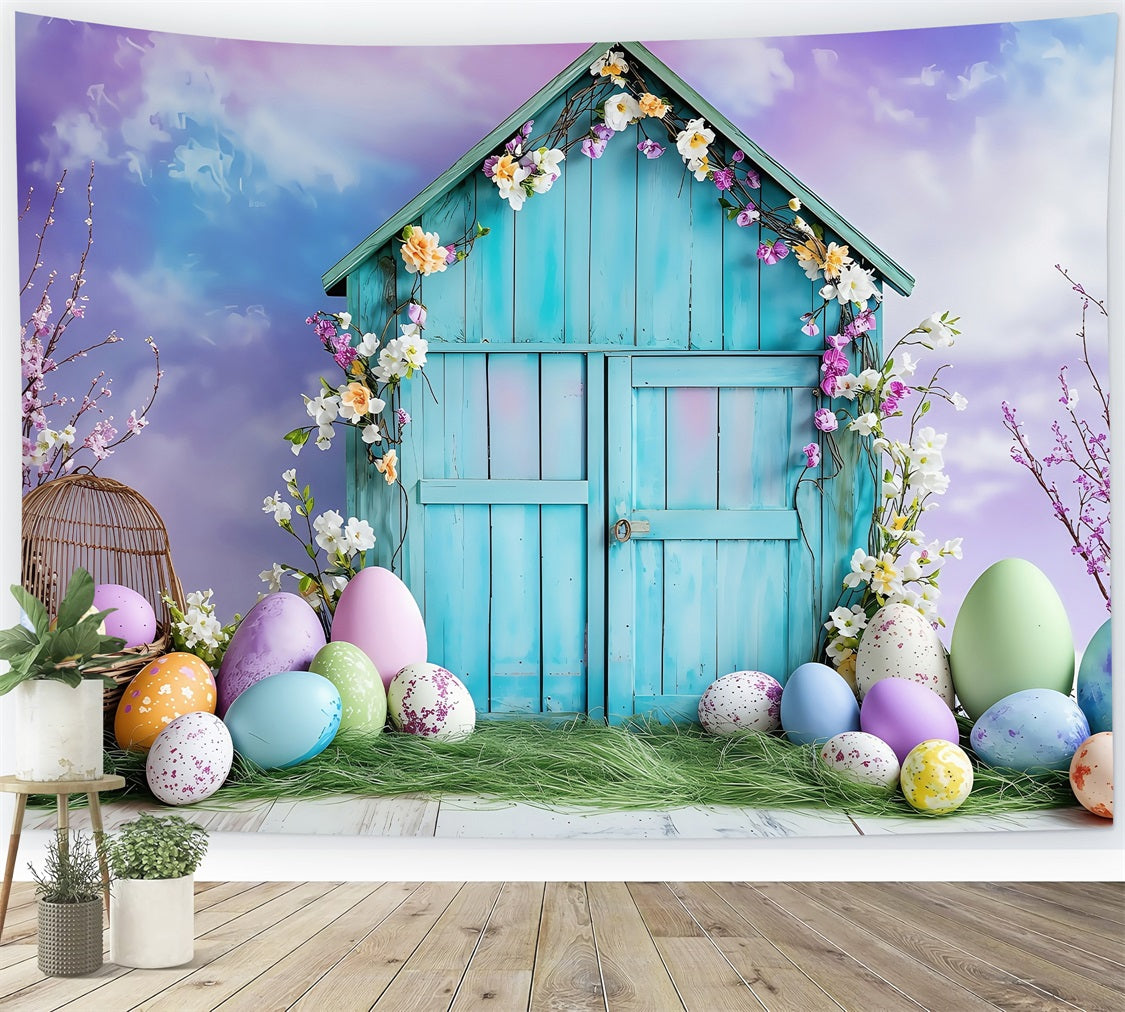 Easter Egg Backdrop Vibrant Blue Egg Hut Backdrop UK BRP1-289