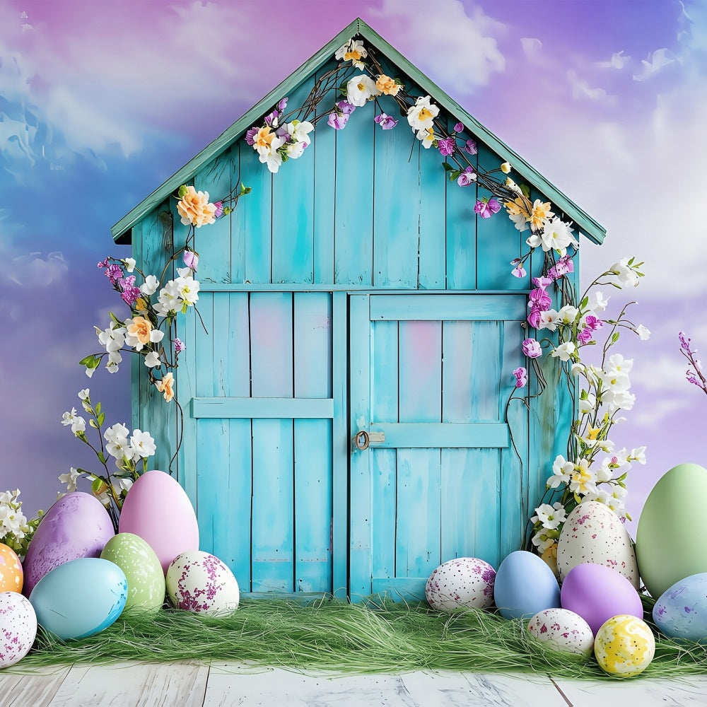 Easter Egg Backdrop Vibrant Blue Egg Hut Backdrop UK BRP1-289