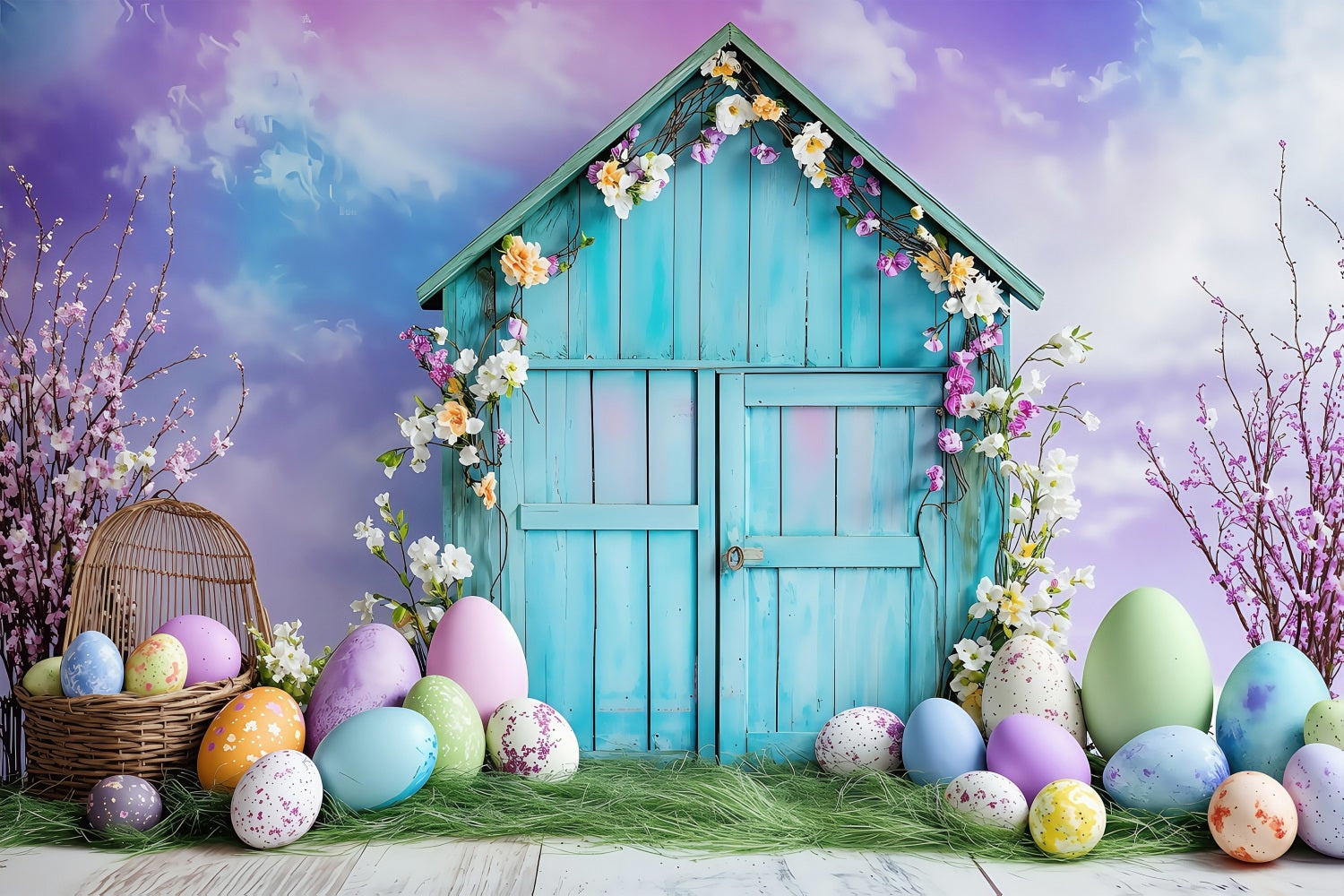 Easter Egg Backdrop Vibrant Blue Egg Hut Backdrop UK BRP1-289