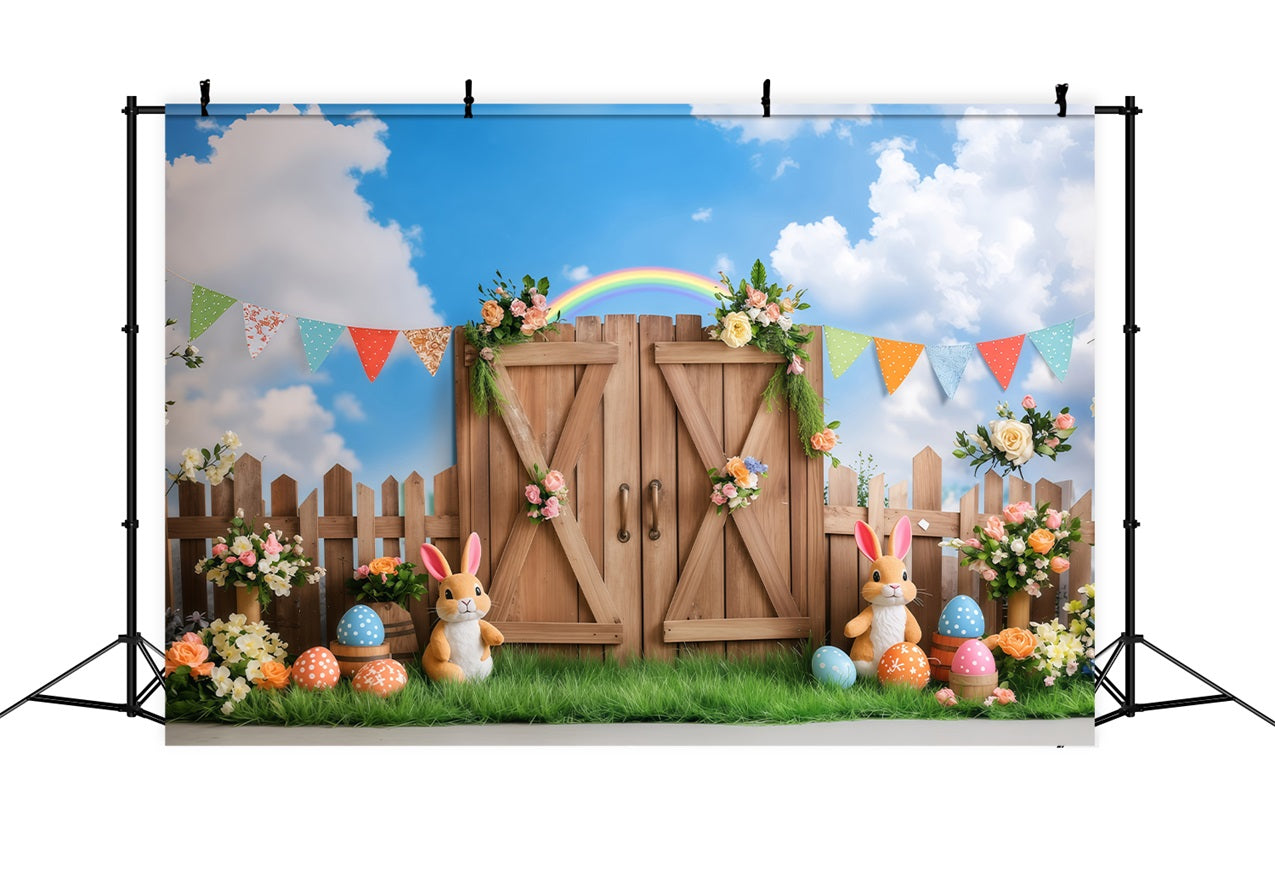 Easter Sunday Backdrops Bunny Garden Rainbow Celebration Backdrop UK BRP1-292