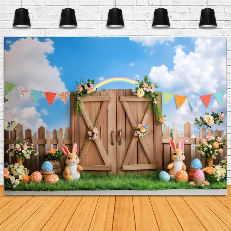 Easter Sunday Backdrops Bunny Garden Rainbow Celebration Backdrop UK BRP1-292