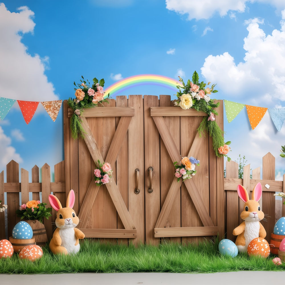 Easter Sunday Backdrops Bunny Garden Rainbow Celebration Backdrop UK BRP1-292