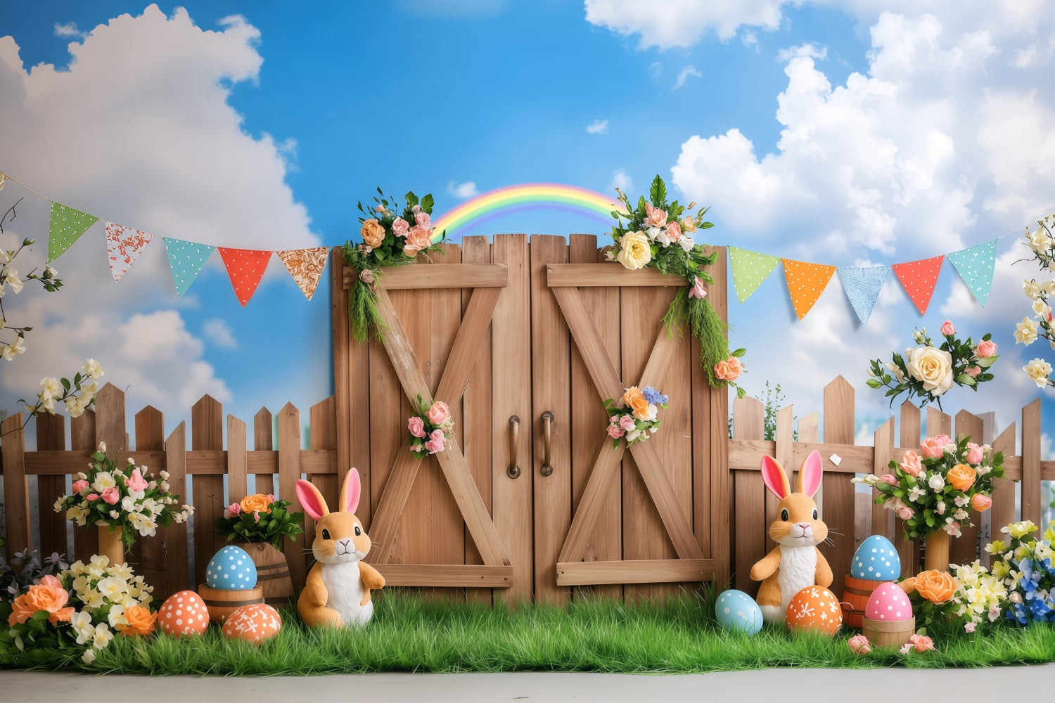 Easter Sunday Backdrops Bunny Garden Rainbow Celebration Backdrop UK BRP1-292