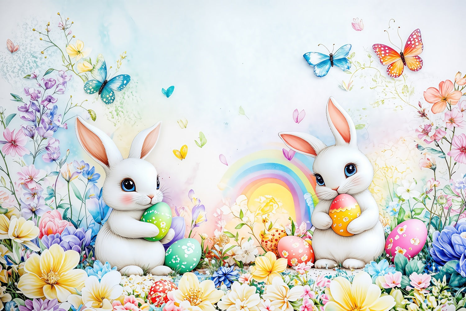 Easter Backdrops Photography Vibrant Rainbow Bunny Decor Backdrop UK BRP1-295