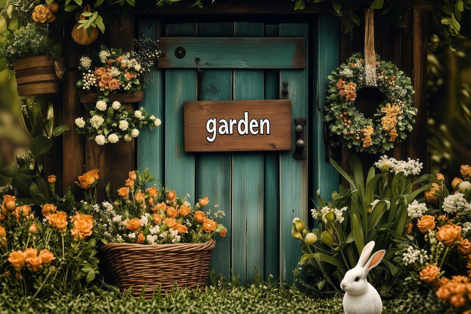 Easter Backdrop Country Style Garden Scene Bunny Backdrop UK BRP1-296