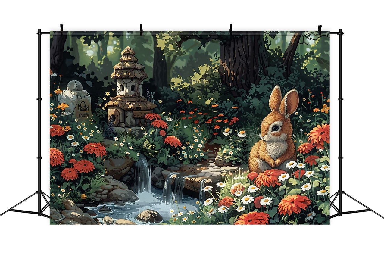 Photo Backdrops For Easter Forest Stream Rabbit Backdrop UK BRP1-302