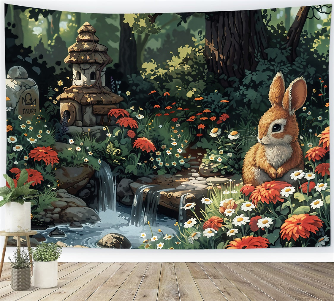 Photo Backdrops For Easter Forest Stream Rabbit Backdrop UK BRP1-302