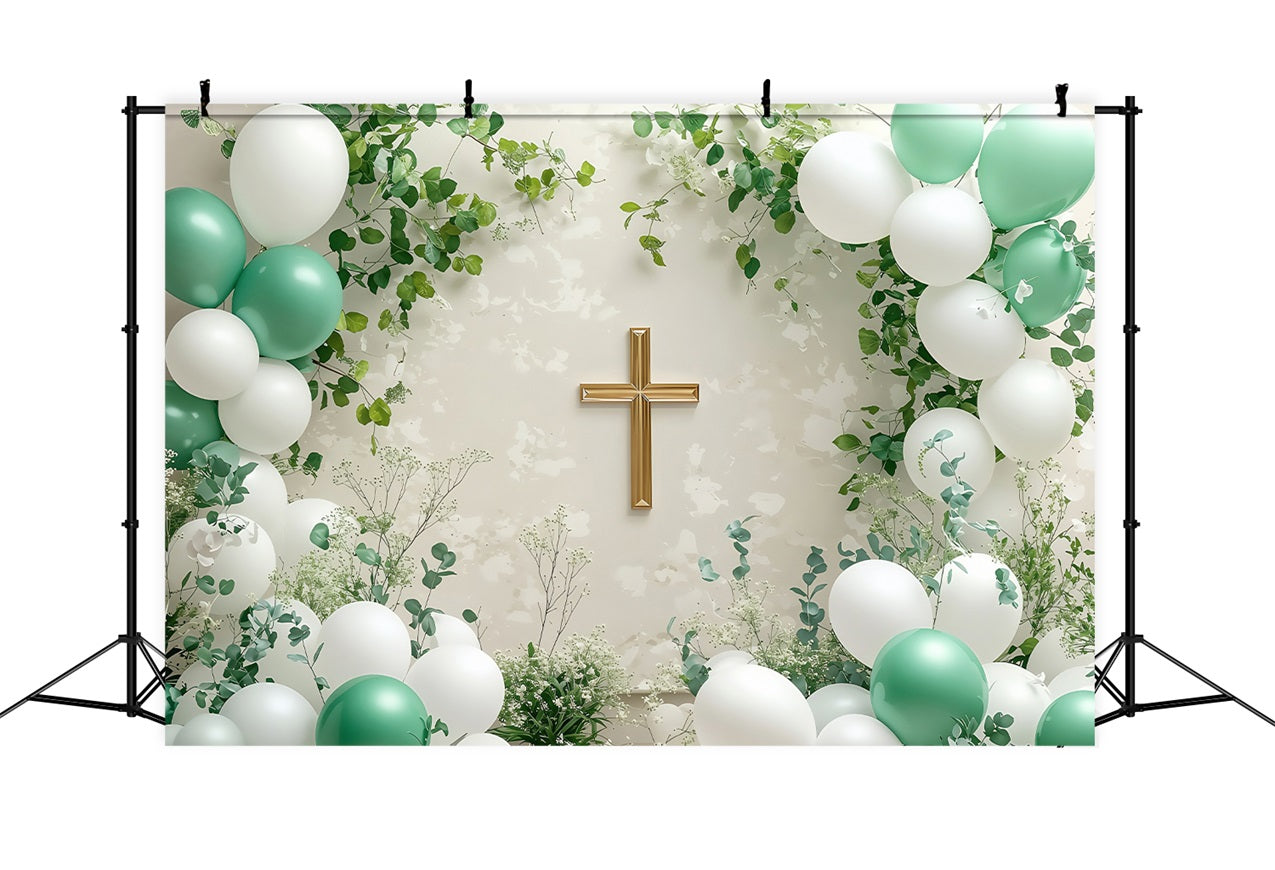 Happy Easter Backdrops Tranquil Cross Balloons Ivy Backdrop UK BRP1-306