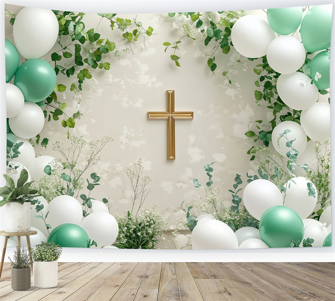 Happy Easter Backdrops Tranquil Cross Balloons Ivy Backdrop UK BRP1-306