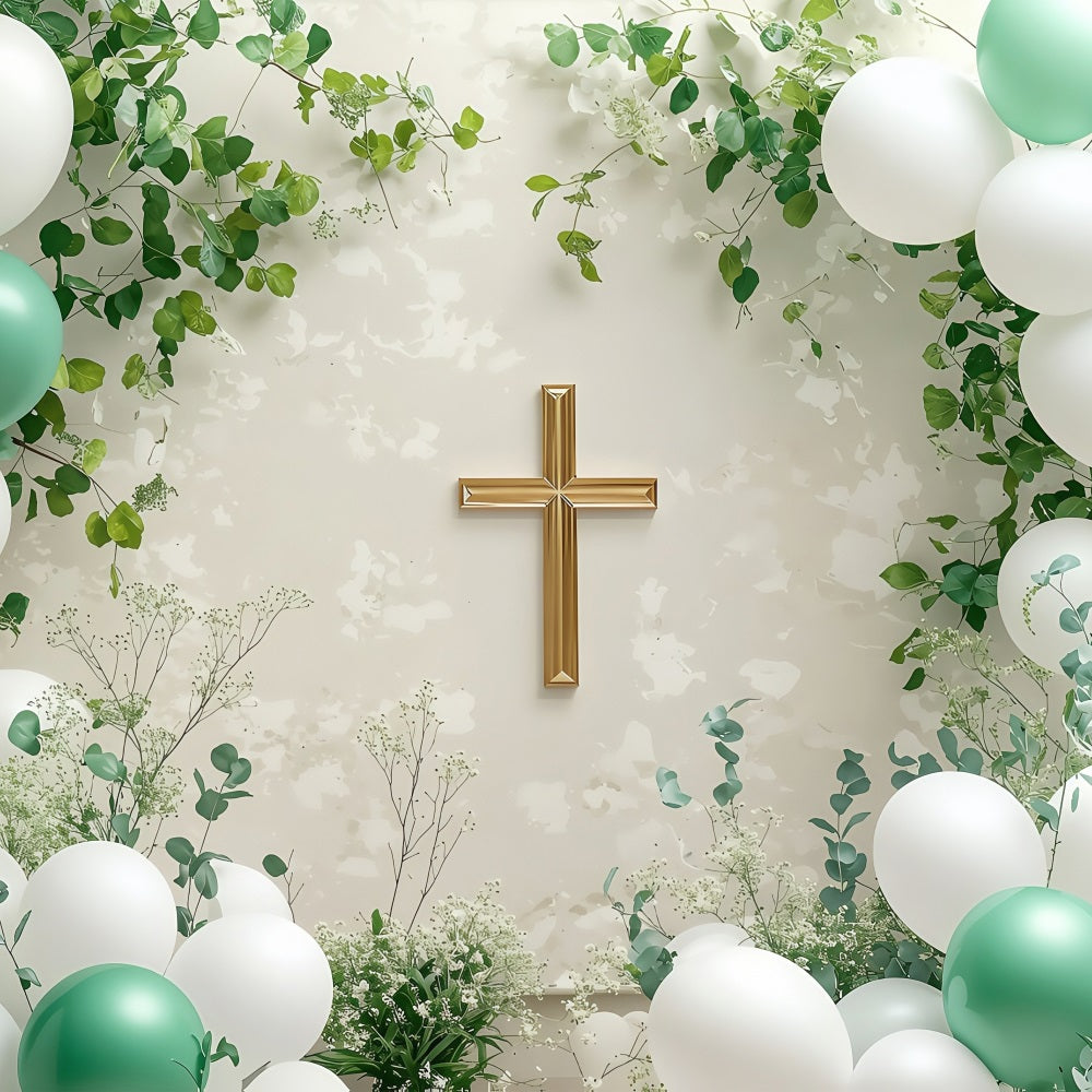 Happy Easter Backdrops Tranquil Cross Balloons Ivy Backdrop UK BRP1-306