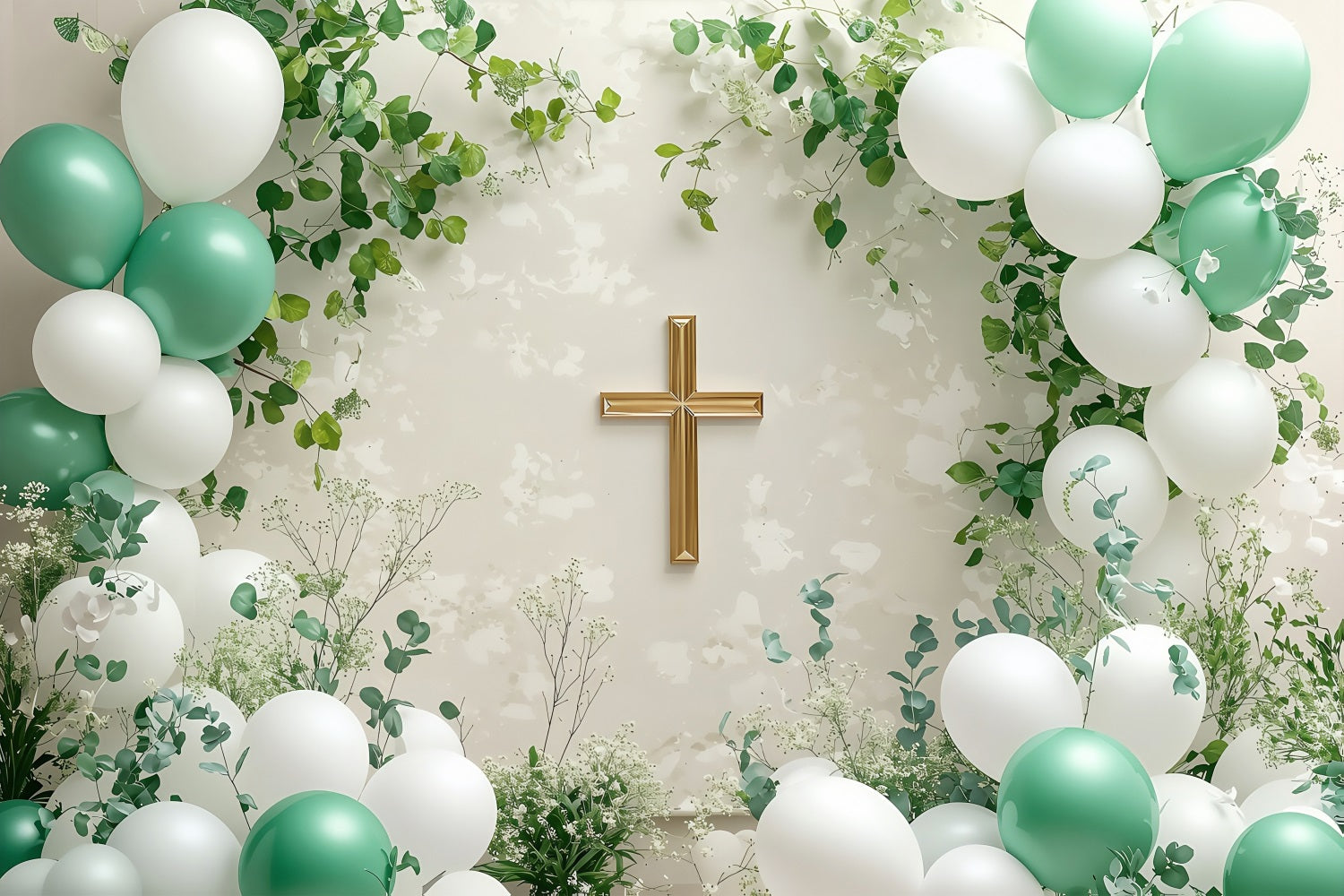 Happy Easter Backdrops Tranquil Cross Balloons Ivy Backdrop UK BRP1-306