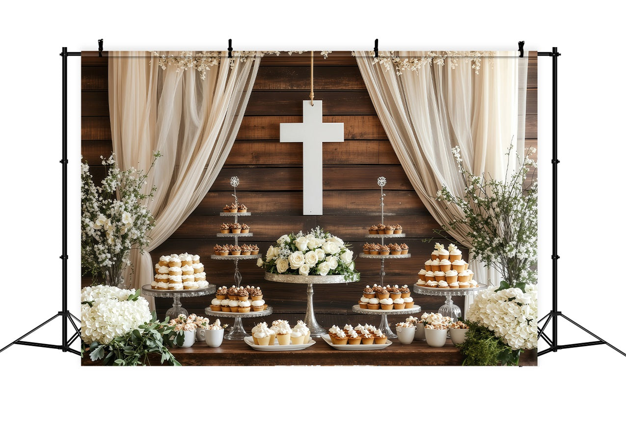 Backdrops Easter Wedding Dessert Table White Cross Backdrop UK BRP1-307