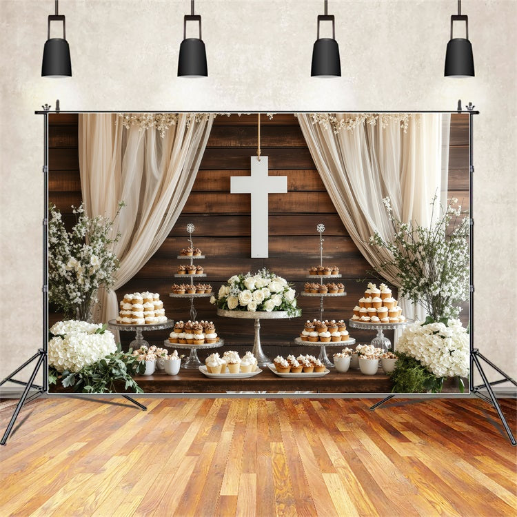 Backdrops Easter Wedding Dessert Table White Cross Backdrop UK BRP1-307