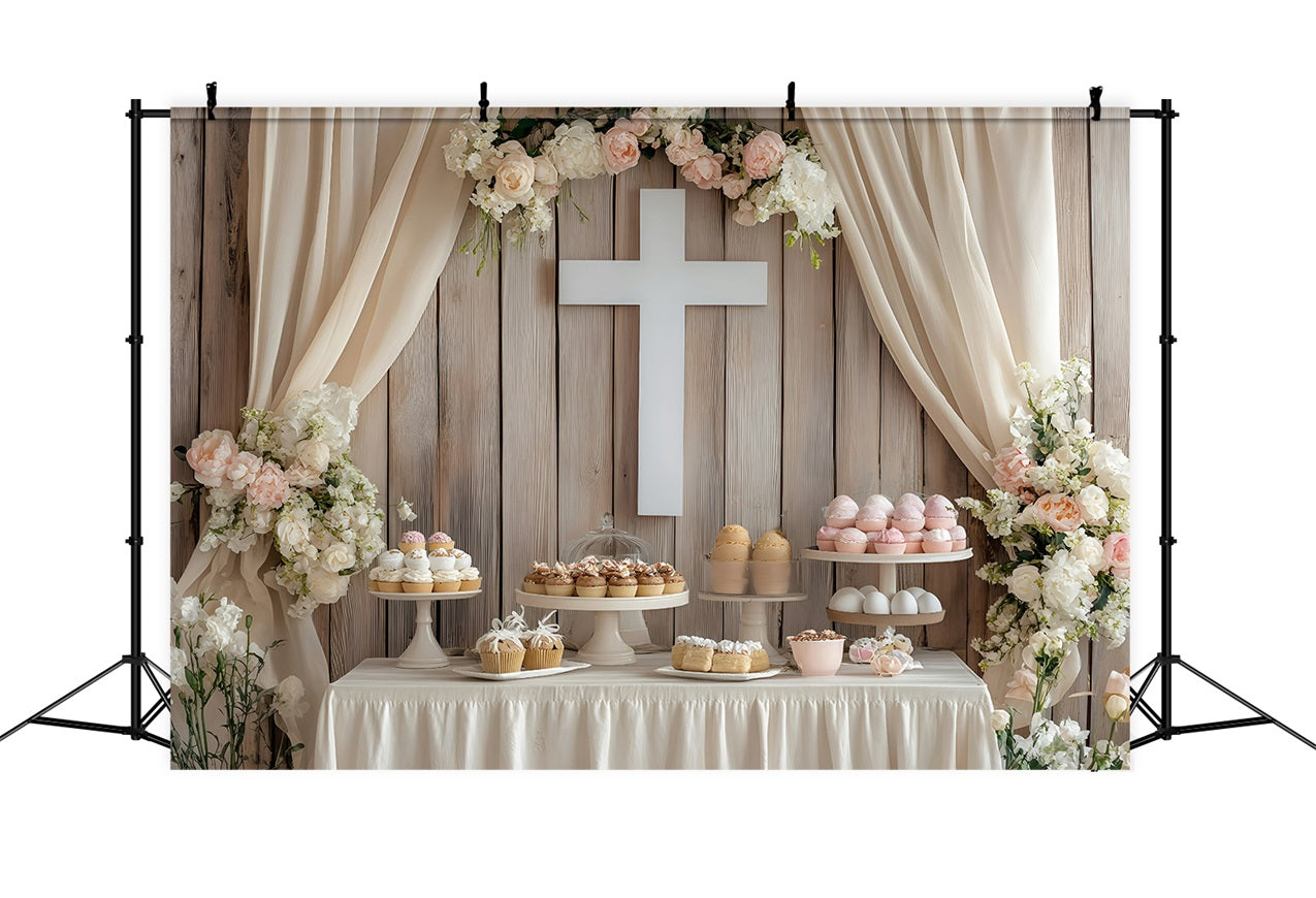 Easter Backdrops Pastel Cupcake Dessert Table Cross Backdrop UK BRP1-308