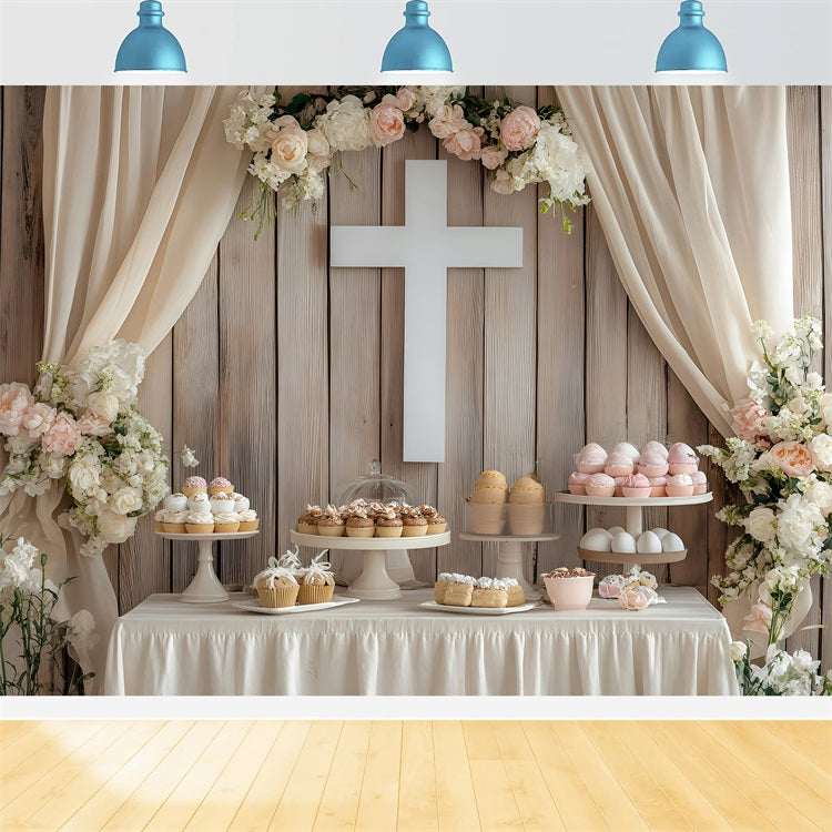 Easter Backdrops Pastel Cupcake Dessert Table Cross Backdrop UK BRP1-308