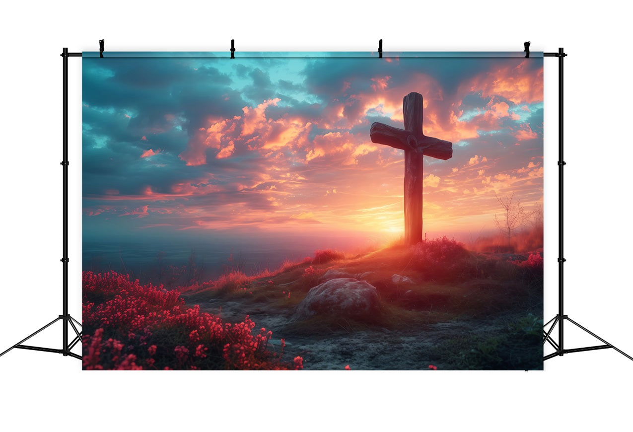 Easter Photo Backdrops Twilight Glow Hill Cross Backdrop UK BRP1-310