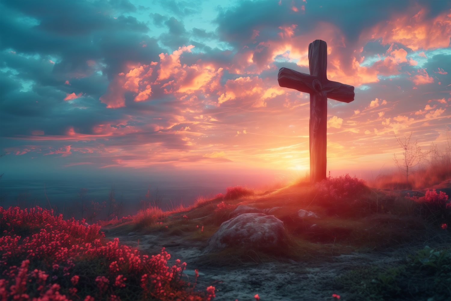 Easter Photo Backdrops Twilight Glow Hill Cross Backdrop UK BRP1-310