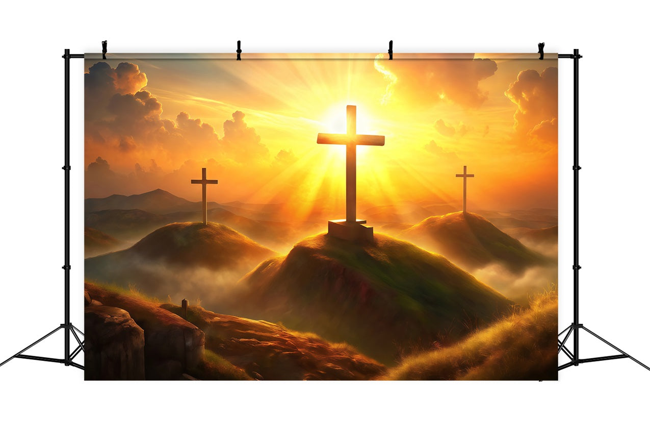 Easter Photography Backdrops Faithful Crosses Rolling Hills Backdrop UK BRP1-311