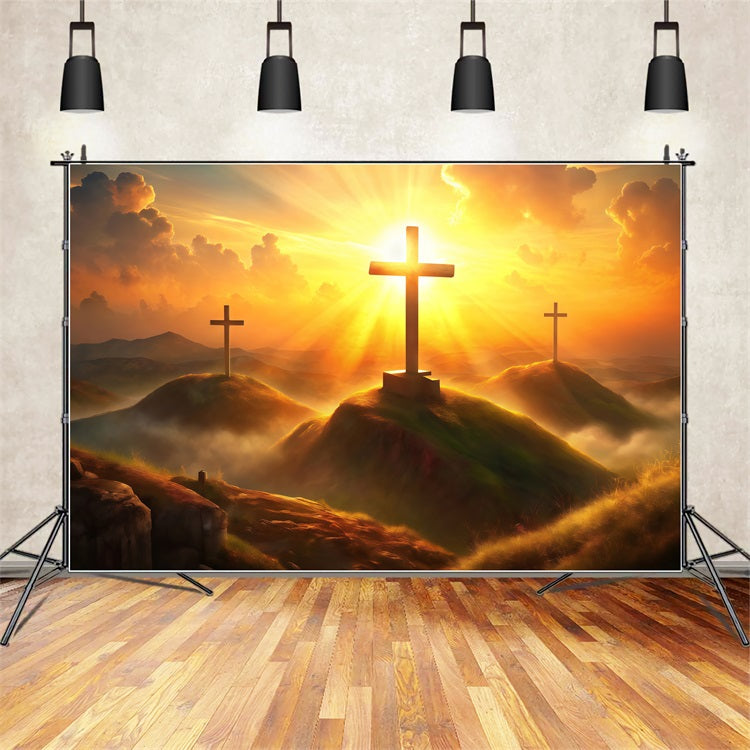 Easter Photography Backdrops Faithful Crosses Rolling Hills Backdrop UK BRP1-311