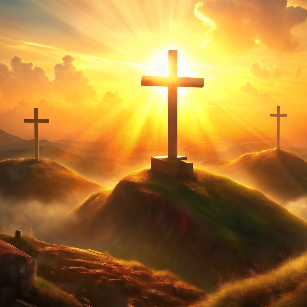 Easter Photography Backdrops Faithful Crosses Rolling Hills Backdrop UK BRP1-311