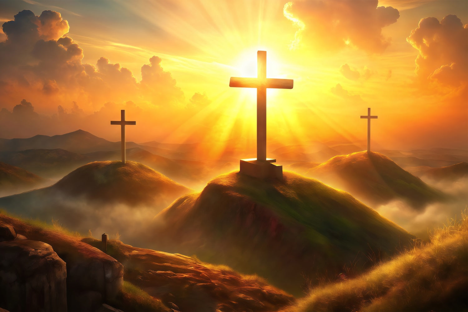 Easter Photography Backdrops Faithful Crosses Rolling Hills Backdrop UK BRP1-311