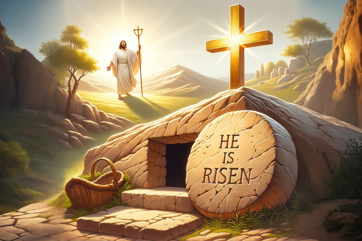 Easter Backdrops Photography Eternal Light Risen Savior Backdrop UK BRP1-313