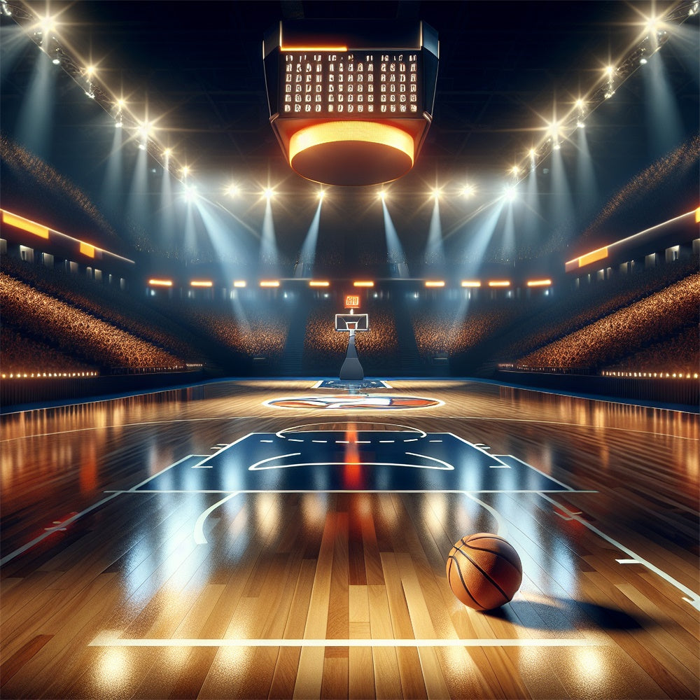 Basketball Photo Backdrop Shining Lights Wooden Court Backdrop UK BRP1-319