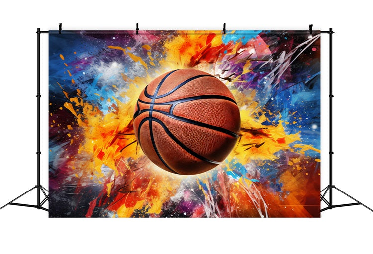 Basketball Photo Backdrop Exploding Colors Vibrant Backdrop UK BRP1-332