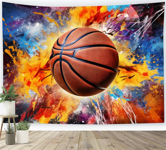 Basketball Photo Backdrop Exploding Colors Vibrant Backdrop UK BRP1-332