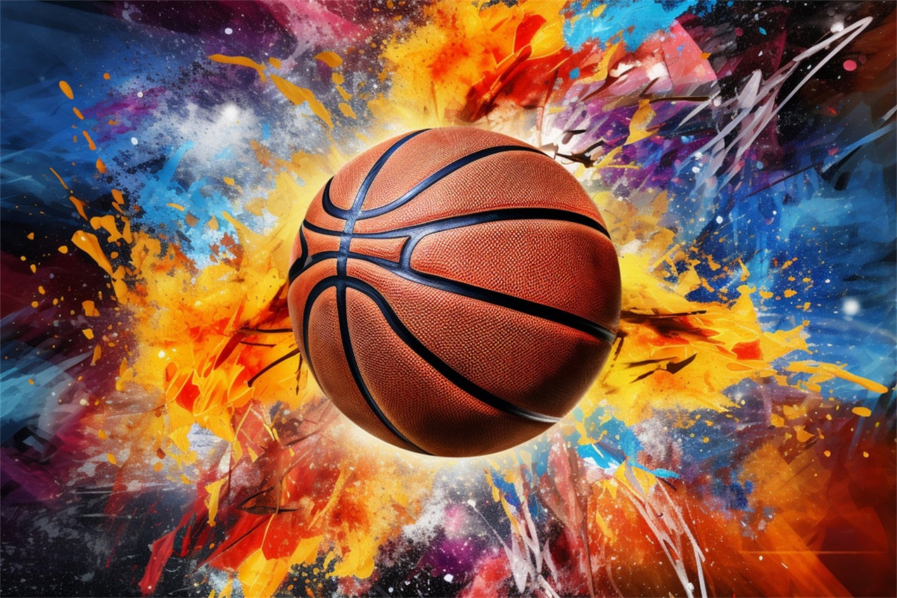 Basketball Photo Backdrop Exploding Colors Vibrant Backdrop UK BRP1-332