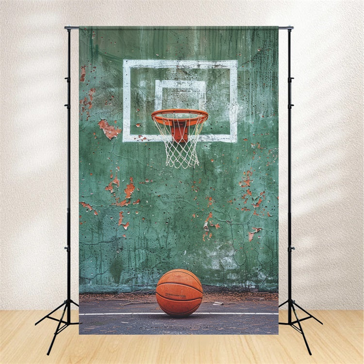 Basketball Backdrops Vintage Green Wall Hoop Backdrop UK BRP1-334